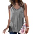 thumbnail image 1 of Herrnalise Women's Print T Shirts Women's Casual Fashion V-Neck Solid-Color Button Loose And Versatile Tank Tops, 1 of 6