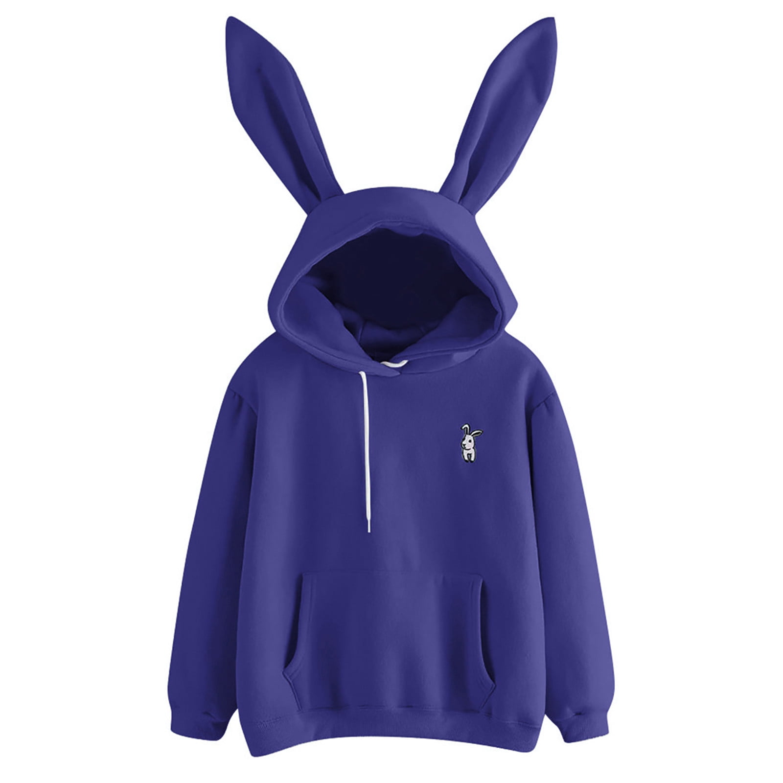 Herrnalise Women s Rabbit Ear Hoodie Solid Color Bunny Ear Long