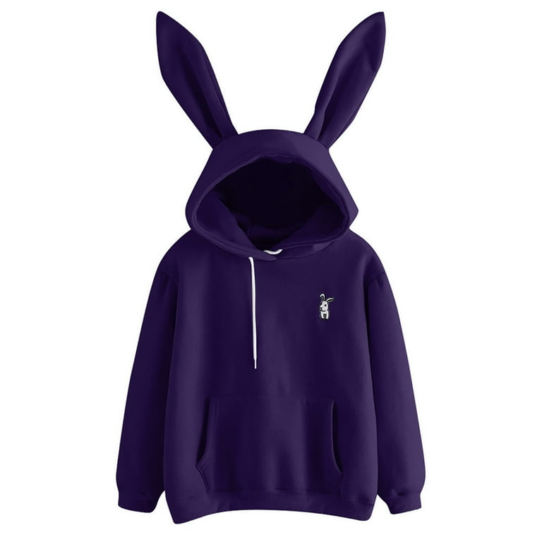 Black bunny hoodie with ears hot sale