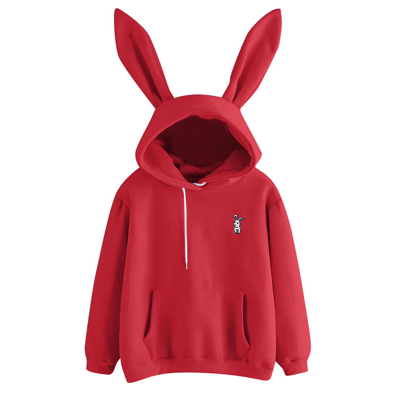 Herrnalise Women s Rabbit Ear Hoodie Solid Color Bunny Ear Long