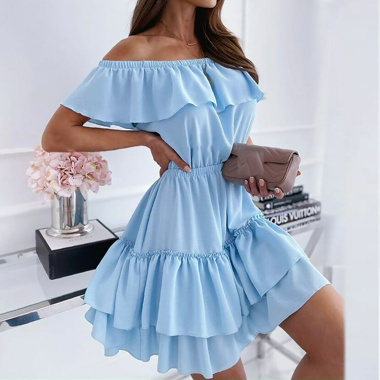 Fashion Solid Flounce O Neck Cake Skirt Dresses(9 colors) Fashion Solid Flounce O Neck Cake Skirt Dresses(9 colors)