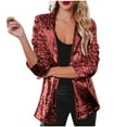 thumbnail image 1 of Herrnalise Women's Sequin Shiny Open Front Blazer Evening Party Sparkly Long Sleeve Slim Cardigan Coat Wine,XL, 1 of 6