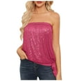 thumbnail image 1 of Herrnalise Women's Sequin Strapless Tops Sparkly Dressy Tank Tops Party Vest Glitter Sleeveless Shirt With Belt Corset Top for Party Club Hot Pink, 1 of 1