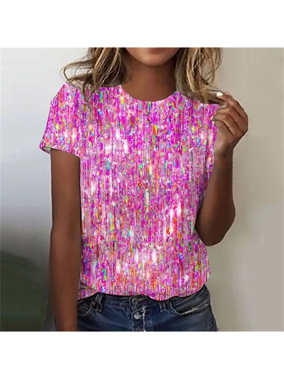 Women's Sequin Tops Sparkly Glitter Blouses Sequined Short Sleeve Shirts for Holiday Club Night Gear up for greatness for less