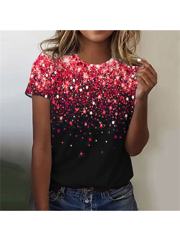 Women's Sequin Tops Sparkly Glitter Blouses Sequined Short Sleeve Shirts for Holiday Club Night Gear up for greatness for less