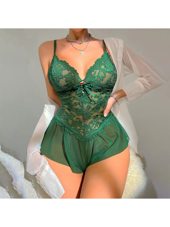 Women's Sexy Lingerie & Underwear Hot Floral Lace Teddy, Hollow Out Backless Bow Mesh Bodysuit Valentine's Day For Her