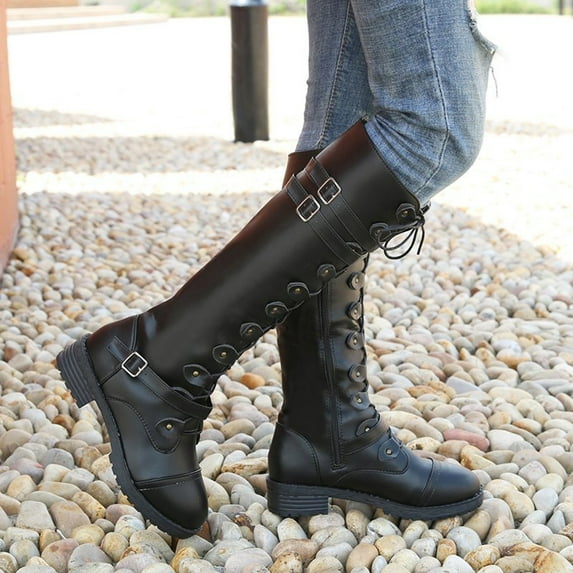 Herrnalise Women's Shoes Laceing Hasp Low Heel Zipper Fashion Leather High Knight Boots Discount !