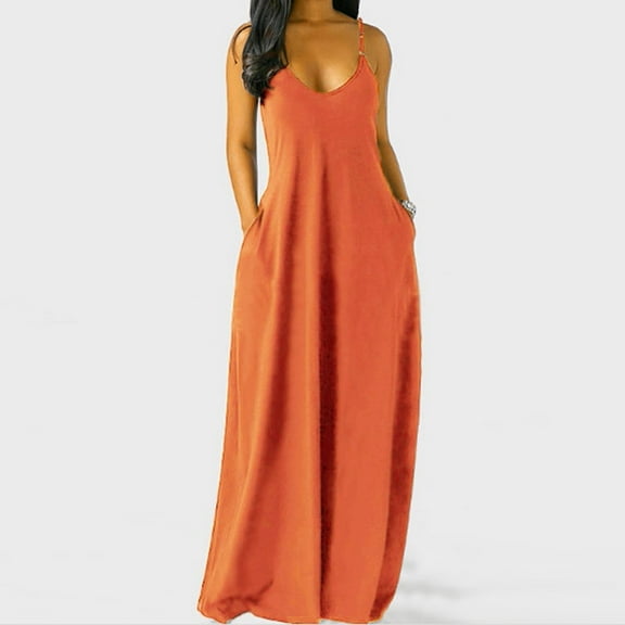Herrnalise Women's Short Sleeve Pleated Loose Swing Casual Dress Fashion Women Sexy Plus Size Solid Sleeveless Pockets Camisole Long Dress