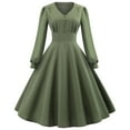 thumbnail image 1 of Herrnalise Women's Solid Color Long Sleeve V-Neck VintageHigh Waist Temperament Dress Dresses Long Sleeve V-Neck Dresses S-2XL, 1 of 8
