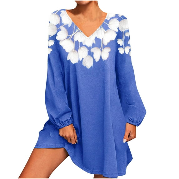 Herrnalise Women's Spring New Sexy Casual Printed Long Sleeve V-Neck Dresses S-5XL
