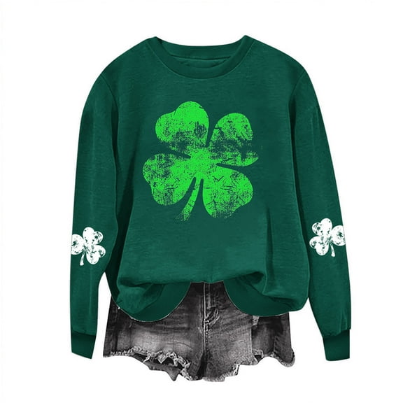 Herrnalise Women's St. Patrick's Day Clover Printed Tops Irish Shamrock Sweatshirt Long Sleeve Slouchy Pullover Tops Gear up for greatness for less