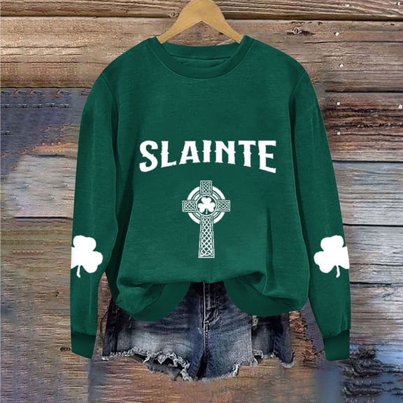 Herrnalise Women's St. Patrick's Day Clover Printed Tops Irish Shamrock Sweatshirt Long Sleeve Slouchy Pullover Tops Gear up for greatness for less