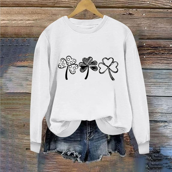 Herrnalise Women's St. Patrick's Day Clover Printed Tops Irish Shamrock Sweatshirt Long Sleeve Slouchy Pullover Tops Gear up for greatness for less