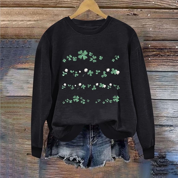 Herrnalise Women's St. Patrick's Day Clover Printed Tops Irish Shamrock Sweatshirt Long Sleeve Slouchy Pullover Tops Gear up for greatness for less