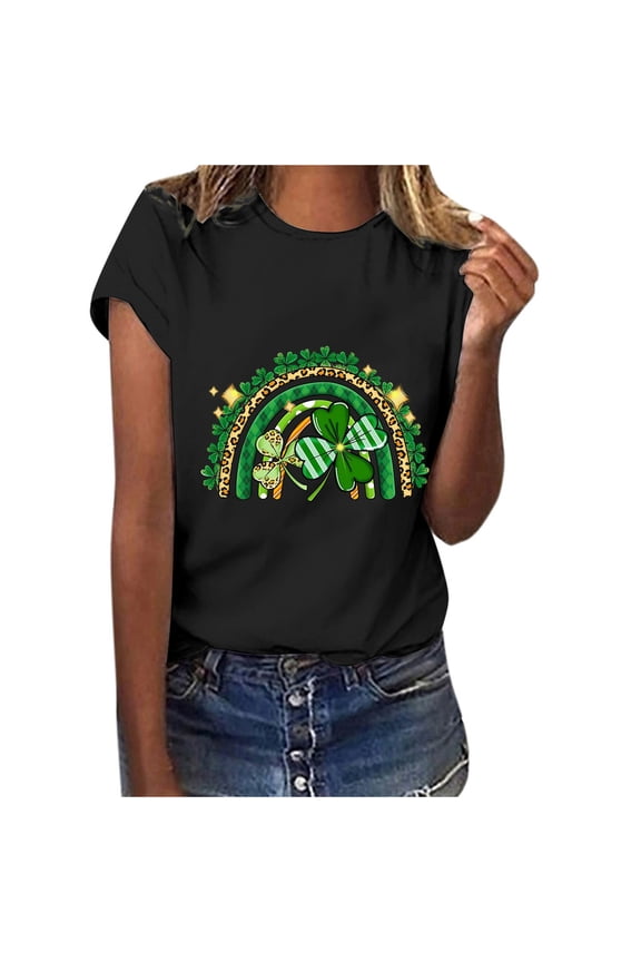 Women's St Patrick's Day T-Shirt Lucky Irish Shamrock Paddy's Day Round Neck Short Sleeve Graphic Tees Tops S-3XL