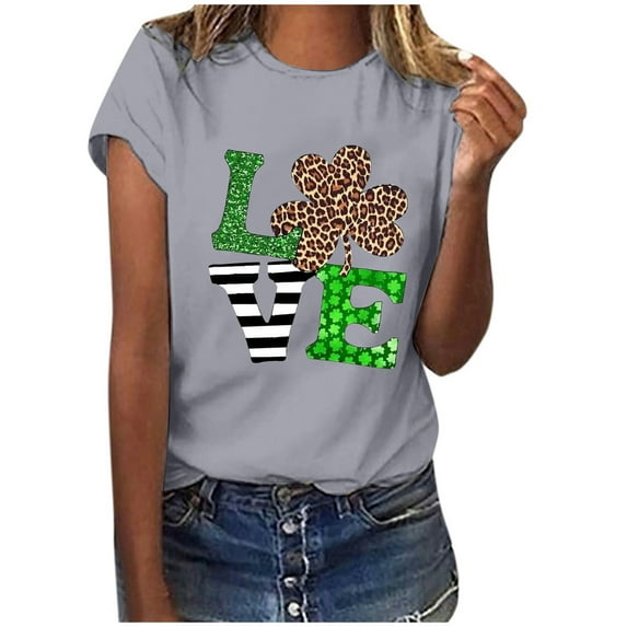 Herrnalise Women's St Patrick's Day T-Shirt Lucky Irish Shamrock Paddy's Day Round Neck Short Sleeve Graphic Tees Tops S-3XL