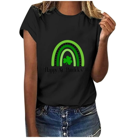 Herrnalise Women's St Patrick's Day T-Shirt Lucky Irish Shamrock Paddy's Day Round Neck Short Sleeve Graphic Tees Tops S-3XL