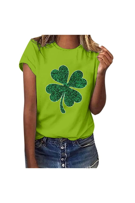 Women's St Patrick's Day T-Shirt Lucky Irish Shamrock Paddy's Day Round Neck Short Sleeve Graphic Tees Tops S-3XL