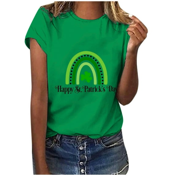 Herrnalise Women's St Patrick's Day T-Shirt Lucky Irish Shamrock Paddy's Day Round Neck Short Sleeve Graphic Tees Tops S-3XL