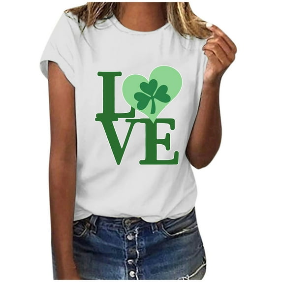 Herrnalise Women's St Patrick's Day T-Shirt Lucky Irish Shamrock Paddy's Day Round Neck Short Sleeve Graphic Tees Tops S-3XL