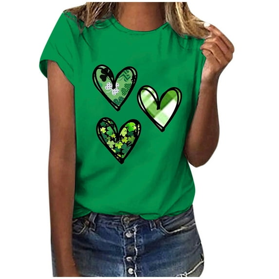 Herrnalise Women's St Patrick's Day T-Shirt Lucky Irish Shamrock Paddy's Day Round Neck Short Sleeve Graphic Tees Tops S-3XL