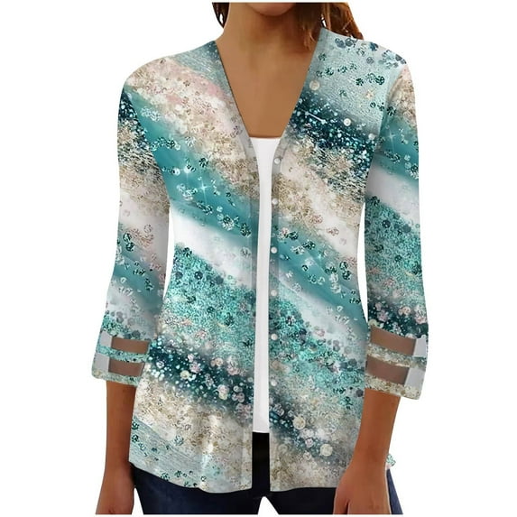 Herrnalise Women's Summer Sweater Cardigans For Women Cover Up Lightweight Casual Gradient Three-quarter Sleeve Button Blouses Open Front Cardigan Coat Cardigan Sweaters for Women Lightweight XL