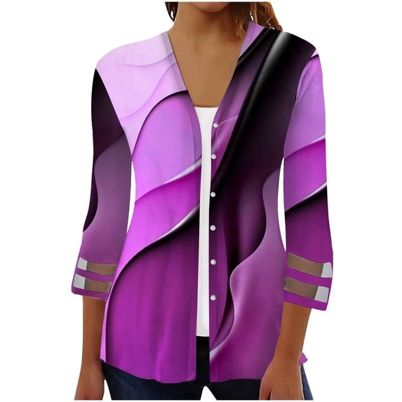 Herrnalise Women's Summer Sweater Cardigans For Women Cover Up Lightweight Casual Gradient Three-quarter Sleeve Button Blouses Open Front Cardigan Coat Cardigan Sweaters for Women Lightweight 2XL