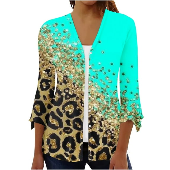 Herrnalise Women's Summer Sweater Women's Fashion Quarter Sleeved 4/3 Sleeved Printed Button Cardigan Jacket Cardigan Sweaters for Women Lightweight 2XL