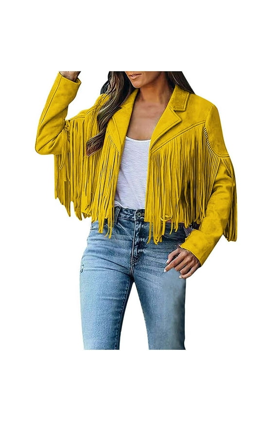 Women's Summer Sweater Fringe Coat For Women Faux Suede Leather Cowboy Style Coat Long Sleeve Tassels Cardigan Coat Cardigan Sweaters for Women Lightweight 2XL