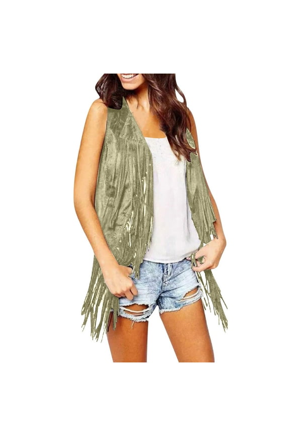 Women's Summer Sweater Women Winter Suede Ethnic Sleeveless Tassels Fringed Vest Cardigan Cardigan Sweaters for Women Lightweight 2XL