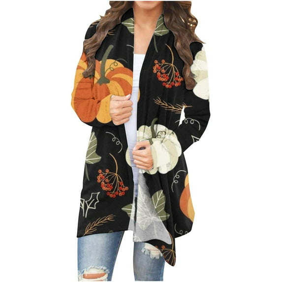 Herrnalise Women's Summer Sweater Women's Fashion Halloween Printed Long Sleeved Cardigan Jacket Cardigan Sweaters for Women Lightweight L
