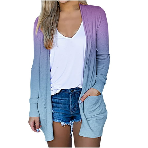Holloyiver Women's Summer Sweater Women's Long Sleeve Fashion Casual Comfortable Pockets Printing Cardigan Blouse Cardigan Sweaters for Women Lightweight XL