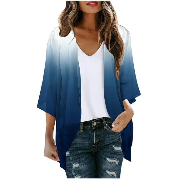 Holloyiver Women's Summer Sweater Women's Long Sleeve Printing Casual Tops Blouse With Pocket Cardigan Cardigan Sweaters for Women Lightweight M