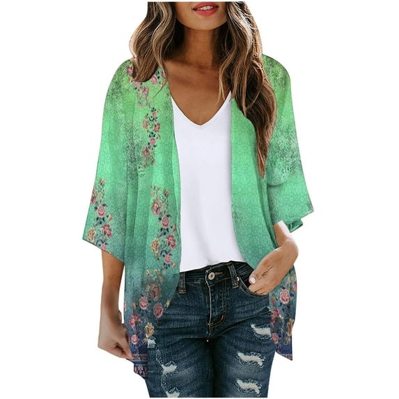 Herrnalise Women's Summer Sweater Women's Long Sleeve Printing Casual Tops Blouse With Pocket Cardigan Cardigan Sweaters for Women Lightweight XL