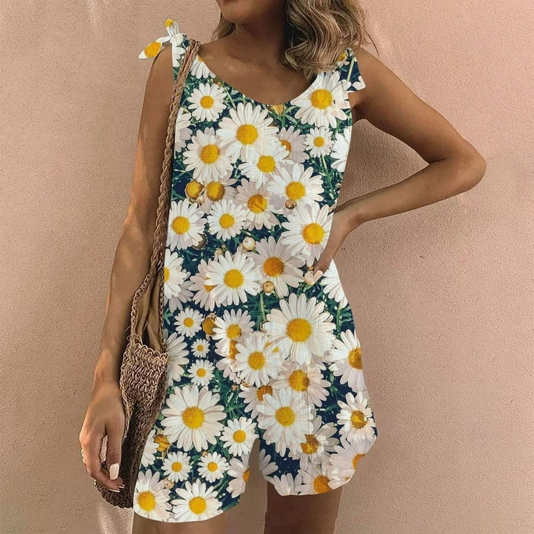 Herrnalise Women's Swim Board Shorts Swimming Women Casual Print Pocket  Romper Short Playsuit Bandage Sleeveless Jumpsuit - Walmart.com