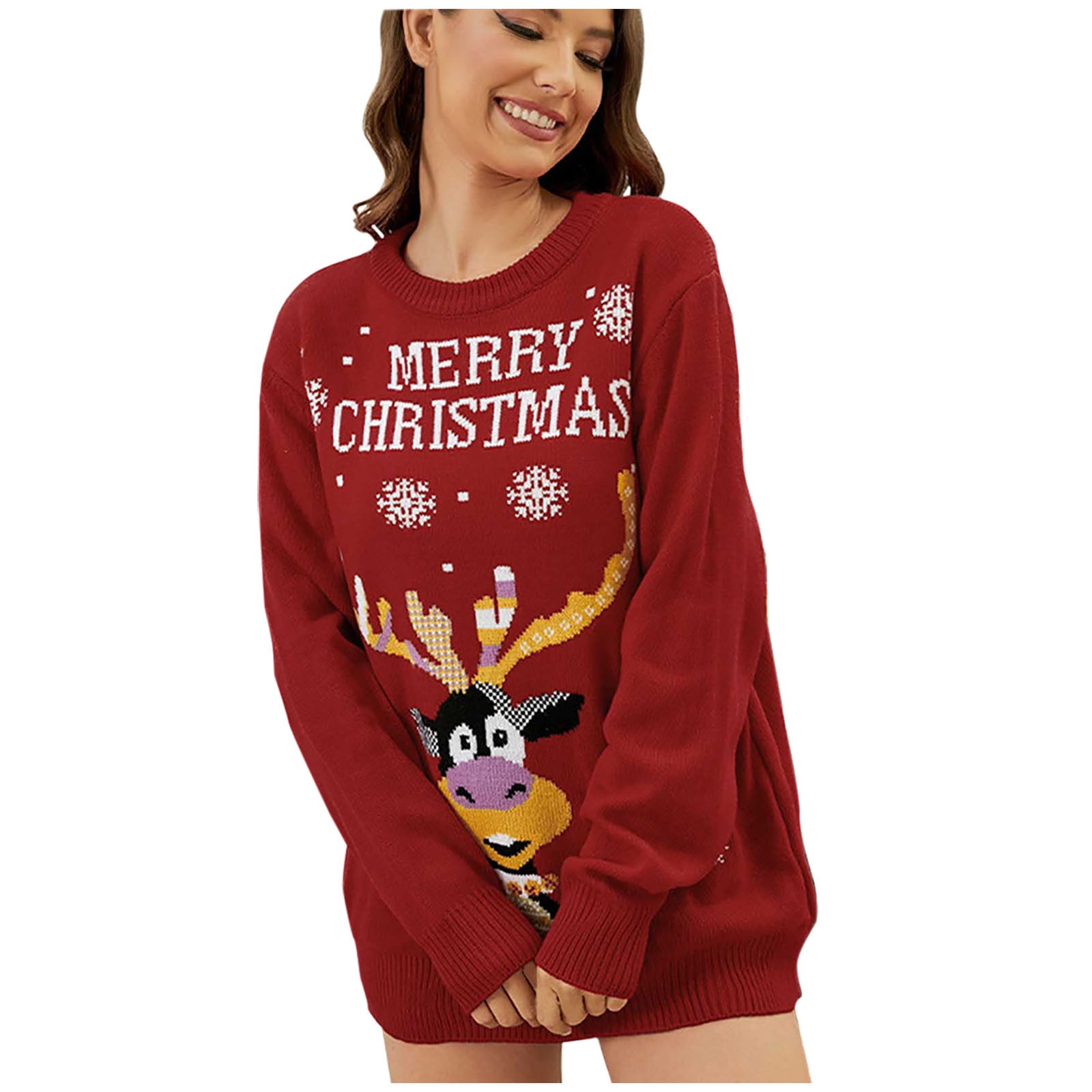 Burgundy crew neck sweater women's top