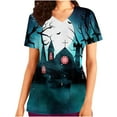 thumbnail image 1 of Herrnalise Women's V Neck Halloween T Shirts Short Sleeve Summer Casual Loose Dolman Tops with Side Shirring Raglan Rolled Sleeve Loose Tunic Tops S-2XL, 1 of 4