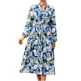 thumbnail image 1 of Herrnalise Women's V-Neck Long Sleeve Loose Printed Knee Length Dresses S-2XL, 1 of 5
