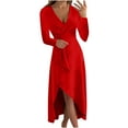thumbnail image 1 of Herrnalise Women's V-Neck Solid Color Sexy Long SleeveHip Dresses S-2XL, 1 of 9