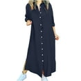 thumbnail image 1 of Herrnalise Women's V-neck Button Dress Loose bell Long Sleeve Solid Color Long Dresses S-2XL, 1 of 6