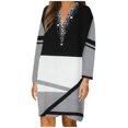 thumbnail image 1 of Herrnalise Women's Vintage Geometric Print Patchwork Long SleeveRound Neck Mid Calf Dress V Neck Knee Dresses S-5XL, 1 of 6