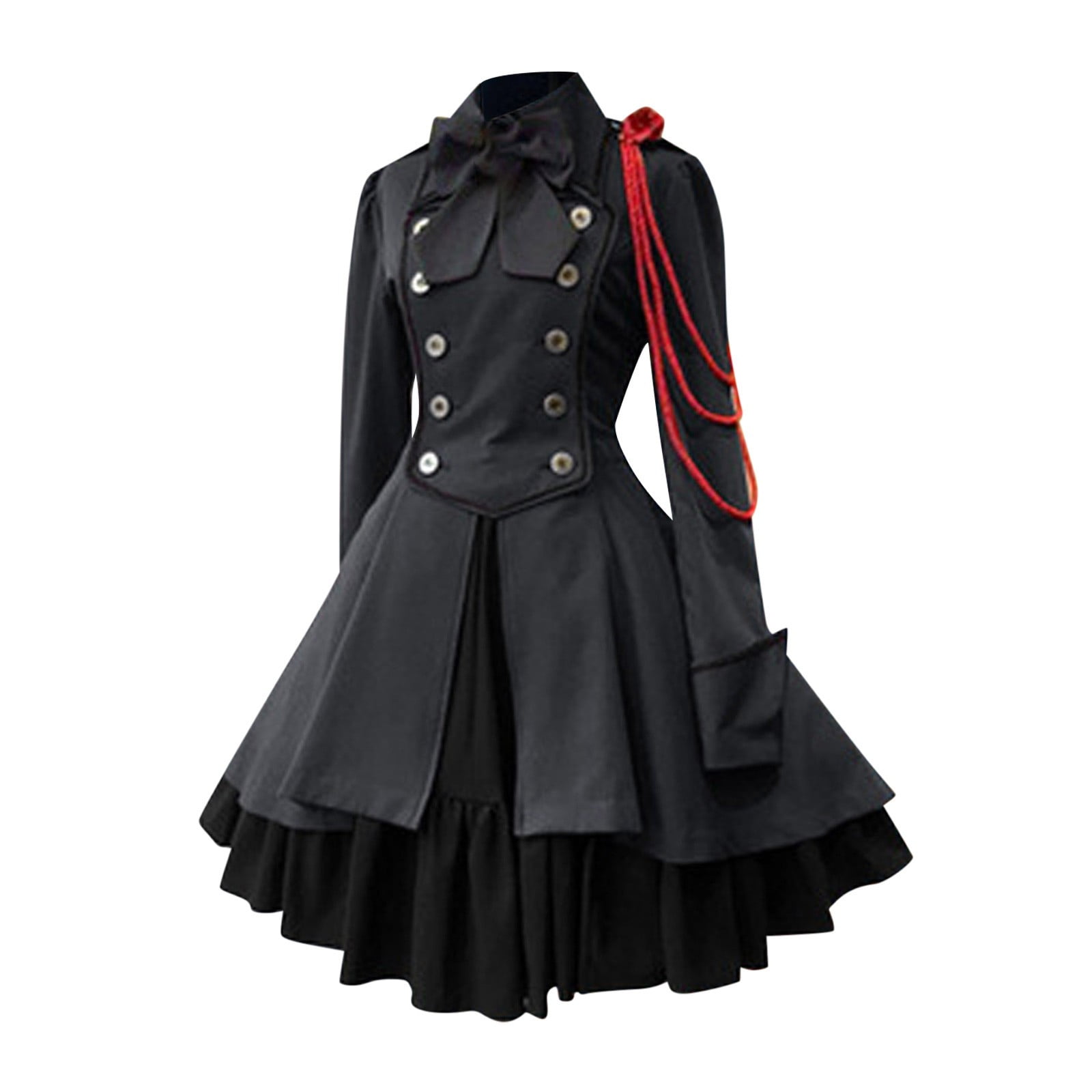 Herrnalise Women's Vintage Lolita Gothic Dress Bow Ruffle Steampunk Dress  Long Sleeve Short Renaissance Dress for Cosplay 