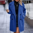 thumbnail image 1 of Herrnalise Women's Warm Double Breasted Wool Pea Coat Trench Coat Jacket with Hood Blue,XXL, 1 of 5
