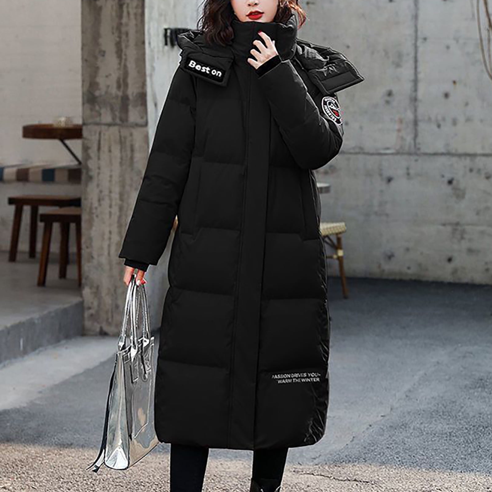 Herrnalise Women s Winter Korean Casual Thickened Cold Proof Fashion Knee Length Hooded Cotton Coat Walmart