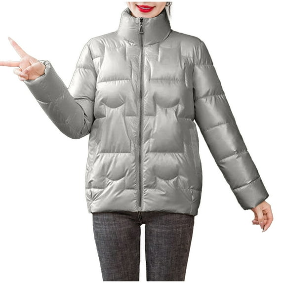 Herrnalise Women's Winter Stand Collar Zip Puffer Jacket Baggy Short Padded Down Coats Green,L