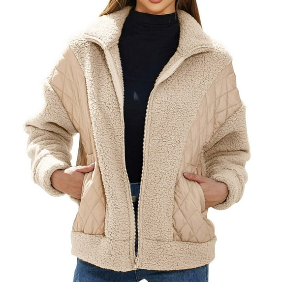 Herrnalise Women's Zip Up Fleece Jacket, Long Sleeve Warm Soft Polar Lightweight Coat with Pockets for Winter Beige,M