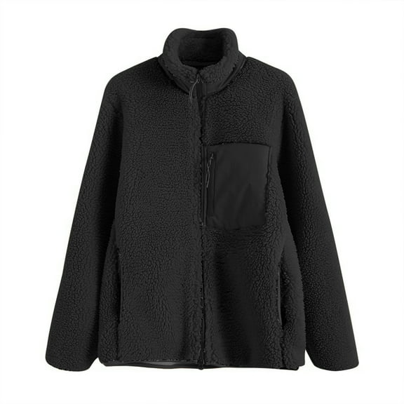 Herrnalise Women's Zip Up Fleece Jacket, Long Sleeve Warm Soft Polar Lightweight Coat with Pockets for Winter Black,M