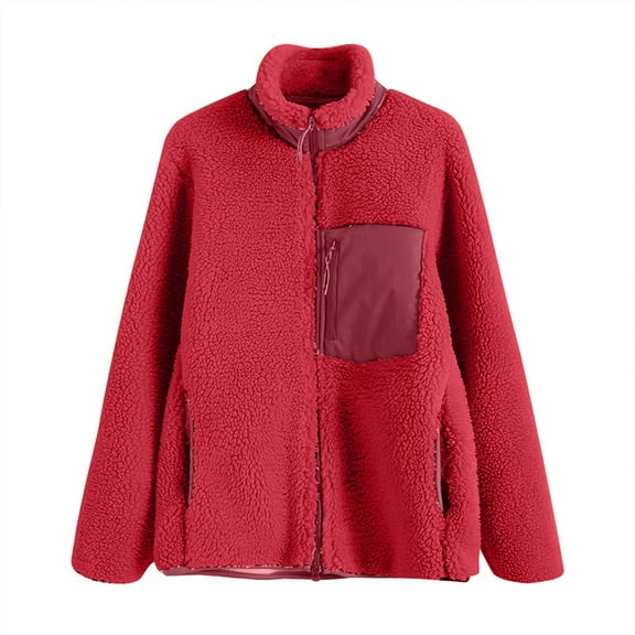 Herrnalise Women's Zip Up Fleece Jacket, Long Sleeve Warm Soft Polar Lightweight Coat with Pockets for Winter Red,M