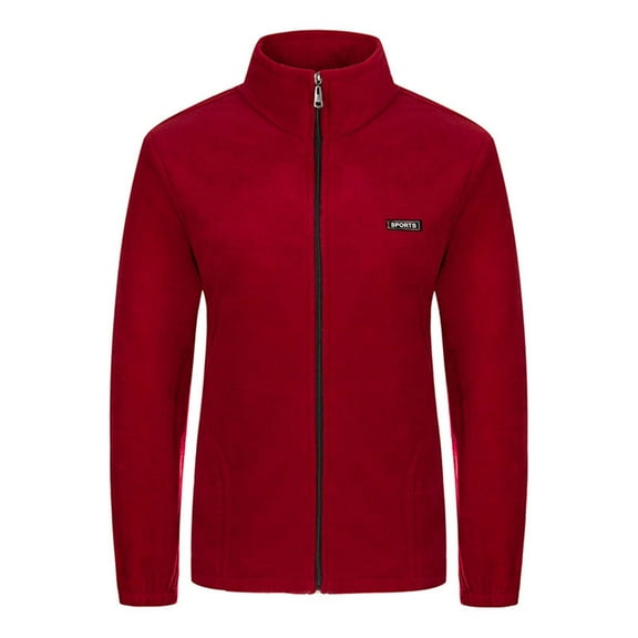 Herrnalise Women's Zip Up Fleece Jacket, Long Sleeve Warm Soft Polar Lightweight Coat with Pockets for Winter Wine,XL