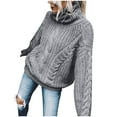 thumbnail image 1 of Herrnalise Womens 2024 Turtleneck Sweaters Cable Knit Long Sleeve Pullover Sweater Jumper Gray,3XL, 1 of 5